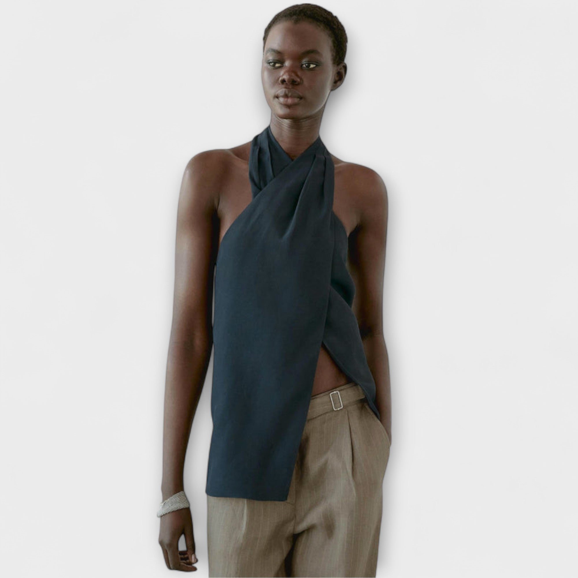 Hannah - Blue Halter Neck Top with Back Cutout