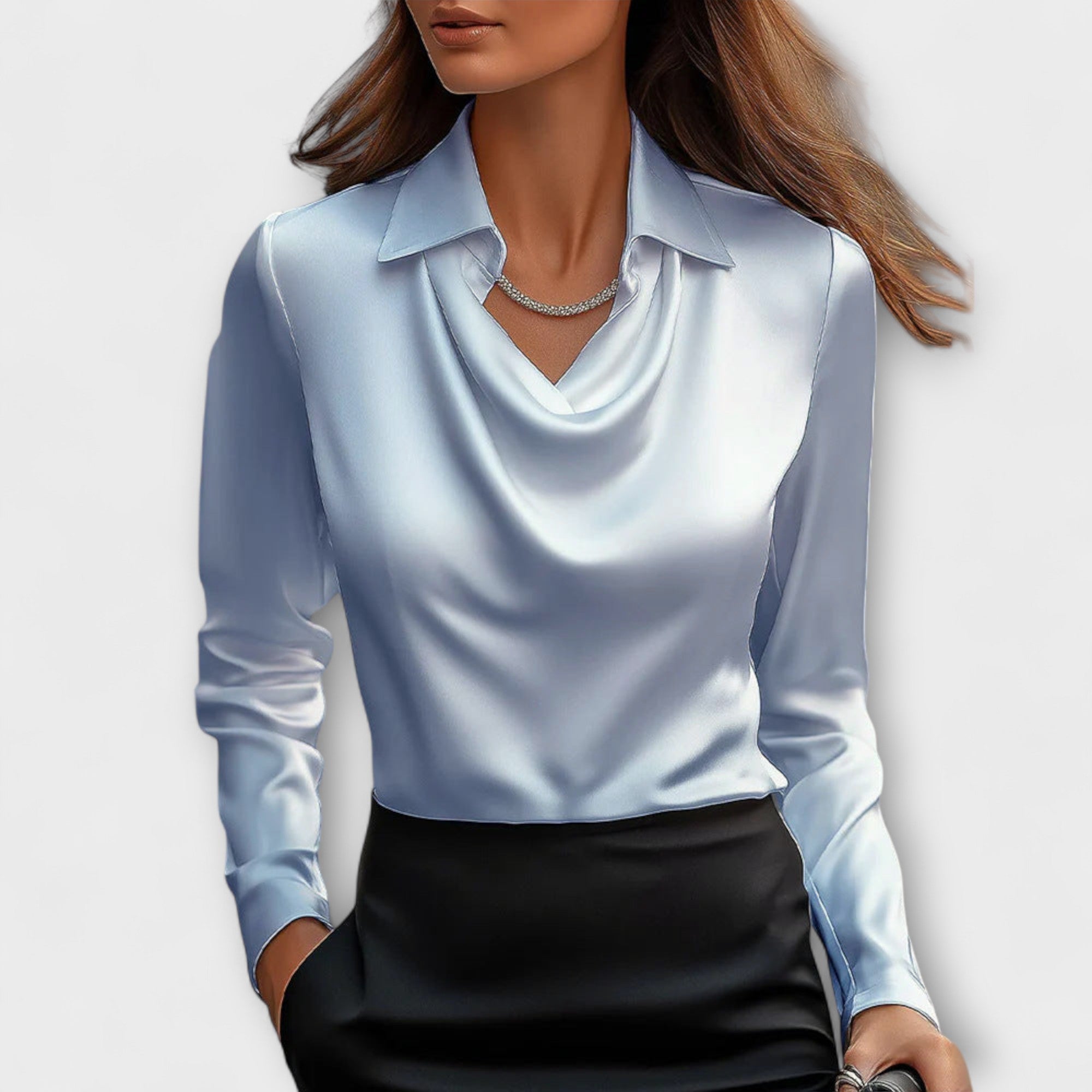 Shiny Blouse with Ruffled Collar