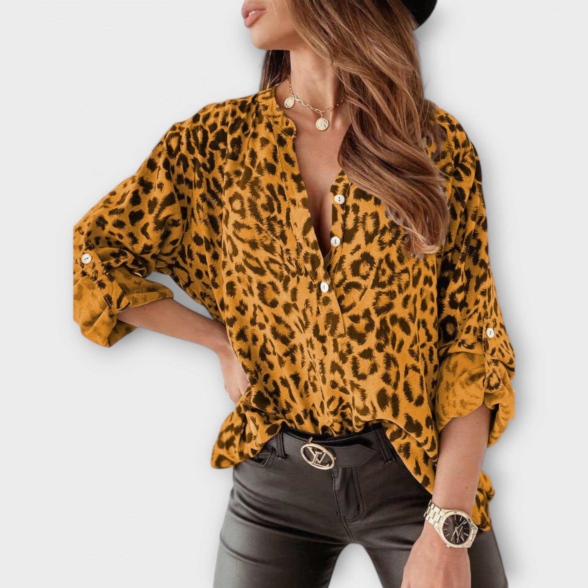 Fashionable Blouse with Leopard Print