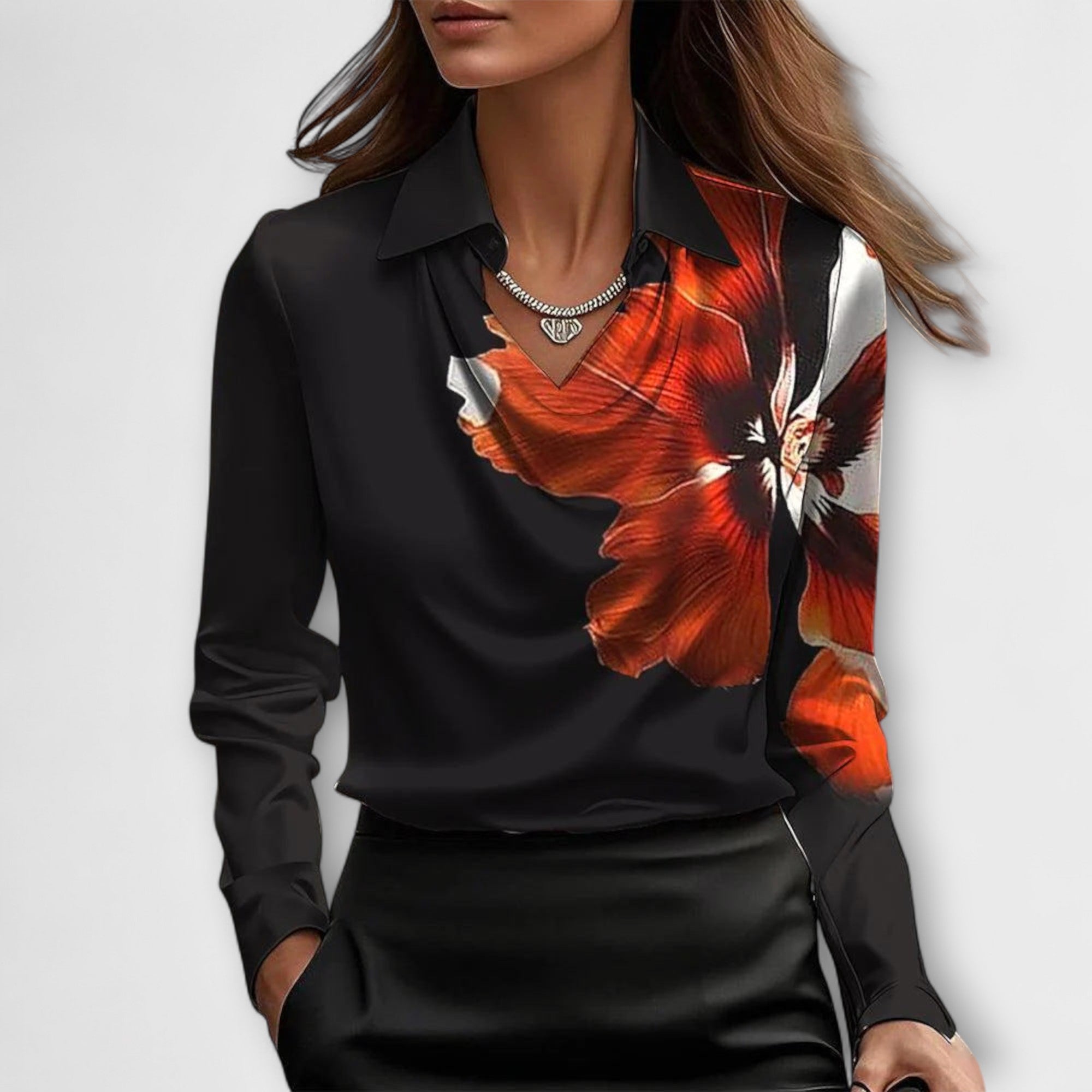 Shiny Blouse with Ruffled Collar