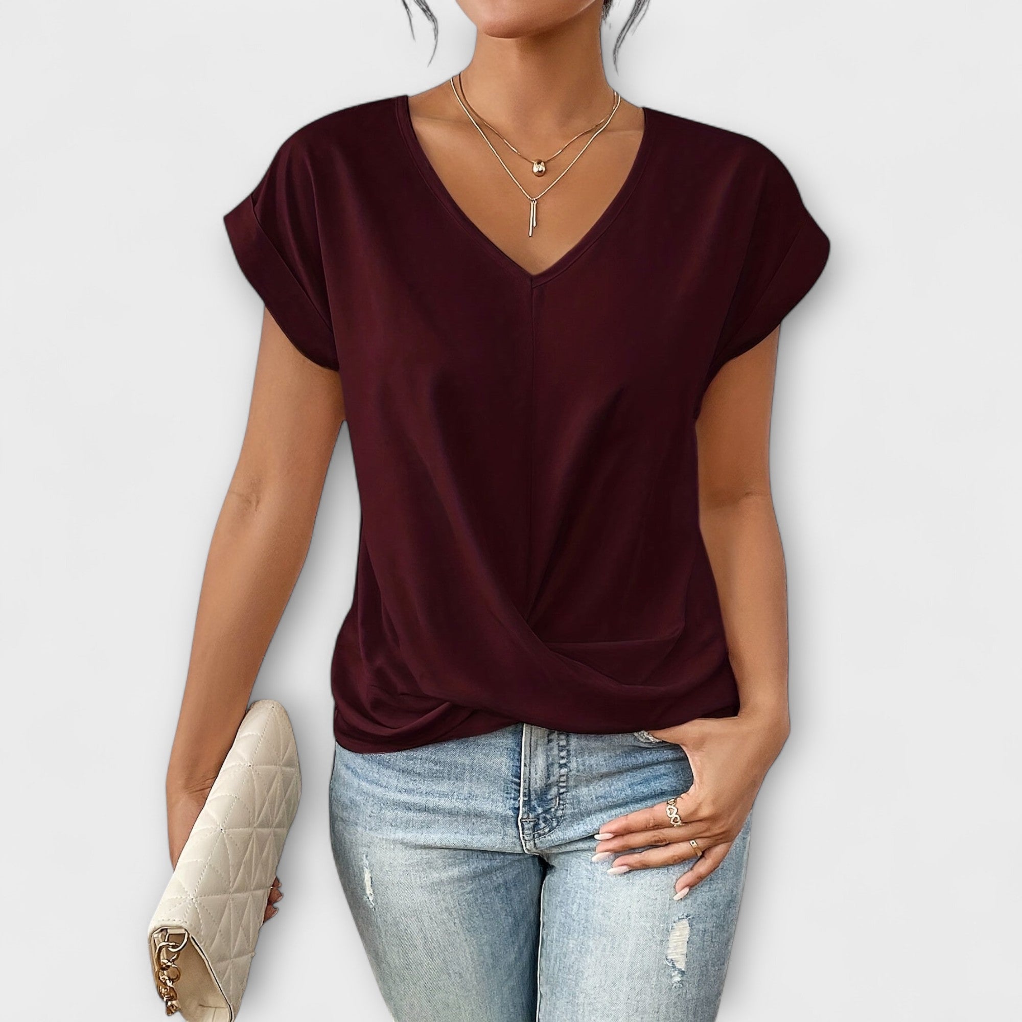 Eloise - V-Neck Top with Button Detail