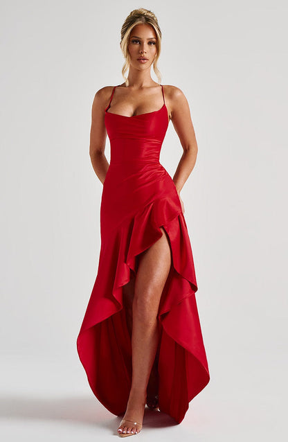 Prestige Satin Maxi Dress with Ruffles